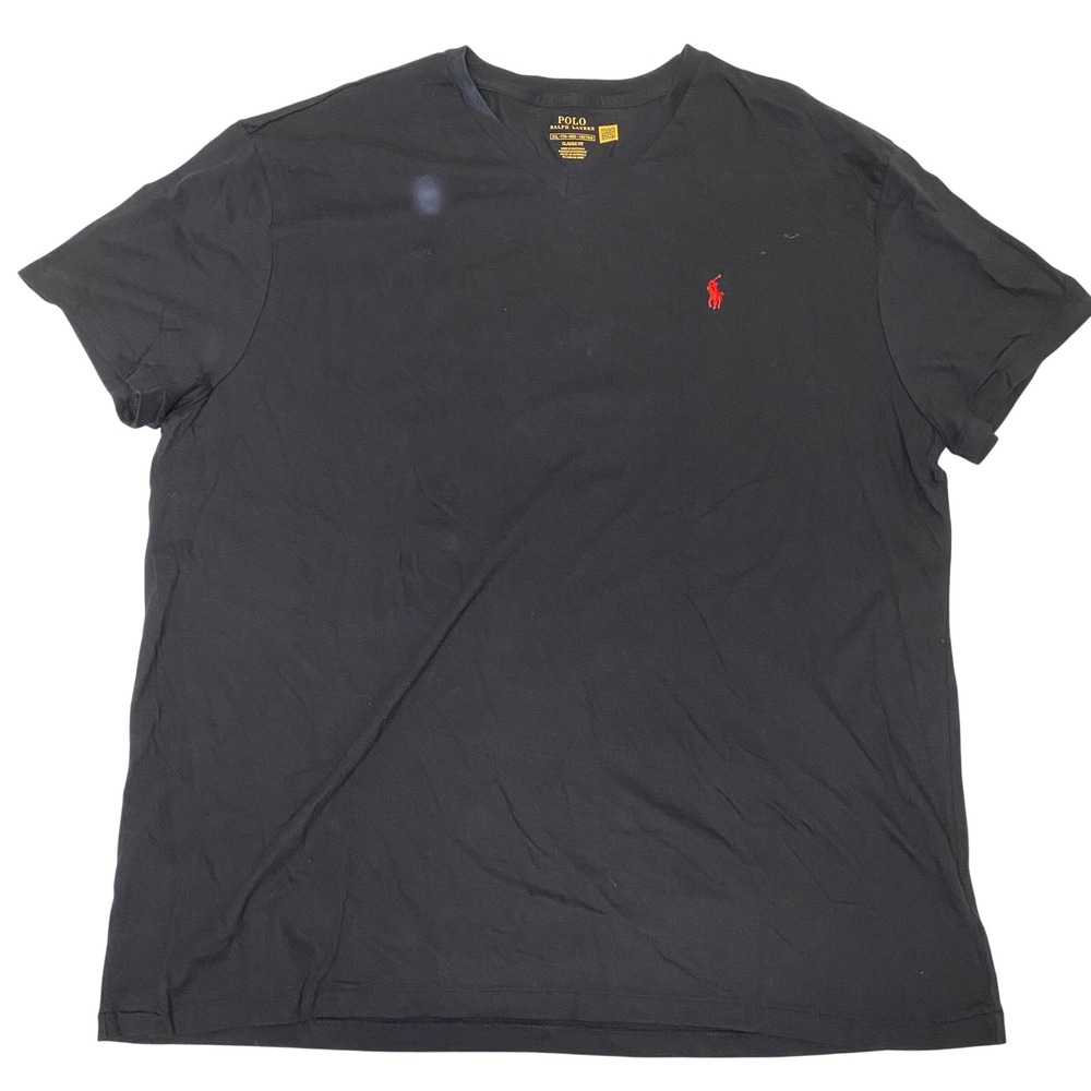 Polo Ralph Lauren Men's XXL Black V-Neck Classic Fit Pony Logo T-Shirt Cotton